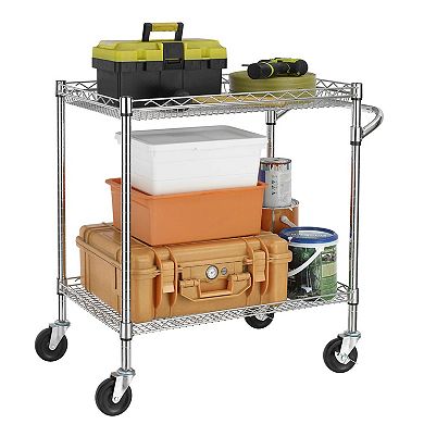3-Tier Utility Cart with Wood Top, Adjustable Shelves, Anti-Rust, Easy Assembly