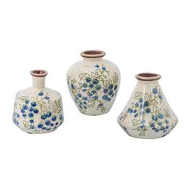 3-set White Ceramic Mini Vases With Blue Berry Motif