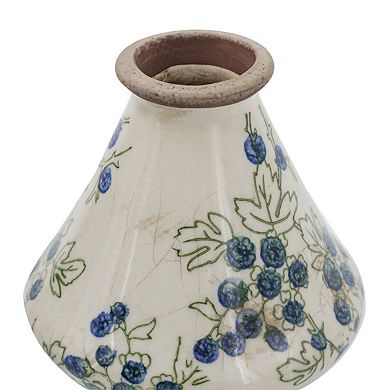 3-set White Ceramic Mini Vases With Blue Berry Motif