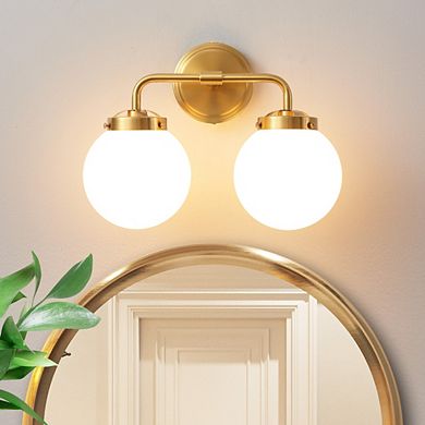 POWLIG 14.17" Vanity Light Fixture, 2-Light Bathroom Mirror Lighting with Milk White Glass Shades