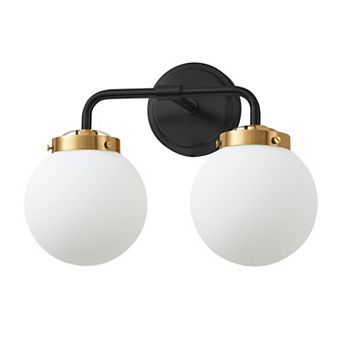 POWLIG 14.17" Vanity Light Fixture, 2-Light Bathroom Mirror Lighting with Milk White Glass Shades