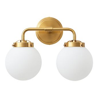 POWLIG 14.17" Vanity Light Fixture, 2-Light Bathroom Mirror Lighting with Milk White Glass Shades