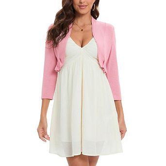 Women's 3/4 Sleeve Shrug Open Front High Elastic Solid Cropped Bolero Cardigan