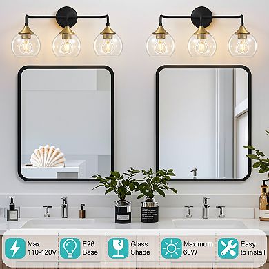 POWLIG 22.44" Vanity Light, 3-Light Dimmable Bathroom Fixture with Clear Glass Shades