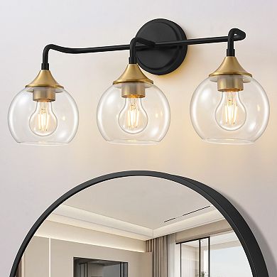 POWLIG 22.44" Vanity Light, 3-Light Dimmable Bathroom Fixture with Clear Glass Shades