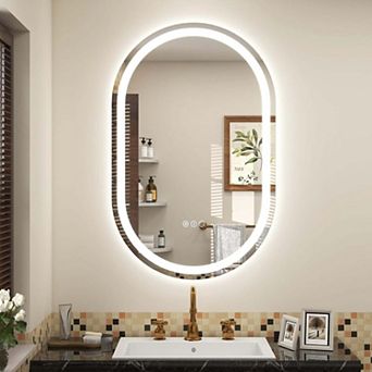 20"W x 32"H Round Frontlit Glass Bathroom Vanity Mirror Dimmable LED Fog-Free Horizontal or Vertical