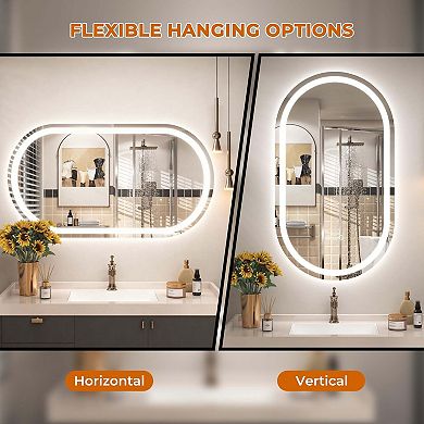 20"W x 32"H Round Frontlit Glass Bathroom Vanity Mirror Dimmable LED Fog-Free Horizontal or Vertical