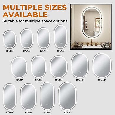 20"W x 32"H Round Frontlit Glass Bathroom Vanity Mirror Dimmable LED Fog-Free Horizontal or Vertical
