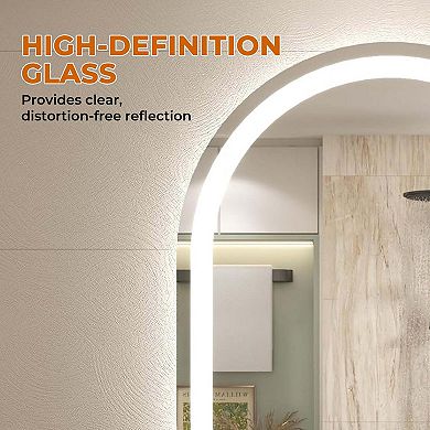 20"W x 32"H Round Frontlit Glass Bathroom Vanity Mirror Dimmable LED Fog-Free Horizontal or Vertical