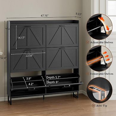Narrow Flip Drawer Shoe Cabinet for Entryways and Hallways