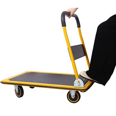 330lbs Foldable Metal Push Hand Truck Yellow Black Multi Purpose Platform Trolley