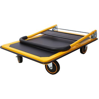 330lbs Foldable Metal Push Hand Truck Yellow Black Multi Purpose Platform Trolley