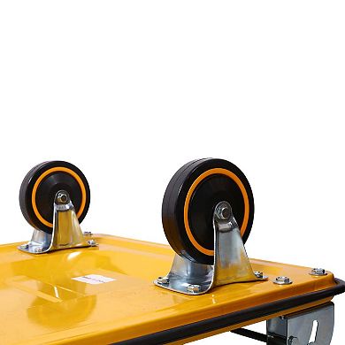 330lbs Foldable Metal Push Hand Truck Yellow Black Multi Purpose Platform Trolley