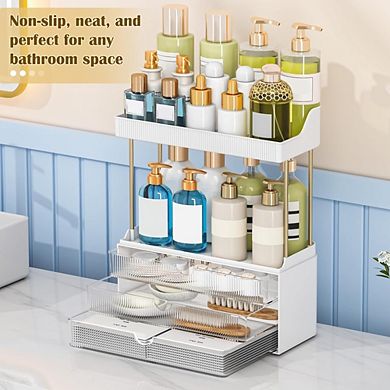 Great Ambitions 5-Tier Clear Makeup Organizer Drawers: 12.2"W for Skincare, Perfume, Vanity