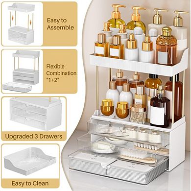Great Ambitions 5-Tier Clear Makeup Organizer Drawers: 12.2"W for Skincare, Perfume, Vanity