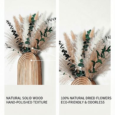 Wooden Vases Set of 2 with Pampas Grass Eucalyptus for Boho Decor