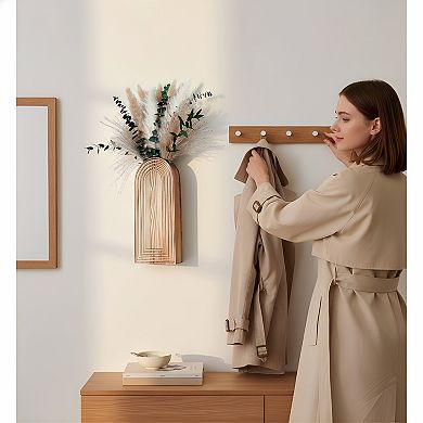 Wooden Vases Set of 2 with Pampas Grass Eucalyptus for Boho Decor