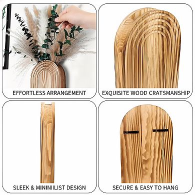 Wooden Vases Set of 2 with Pampas Grass Eucalyptus for Boho Decor