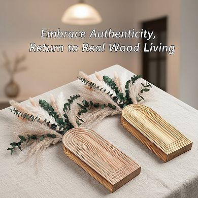 Wooden Vases Set of 2 with Pampas Grass Eucalyptus for Boho Decor