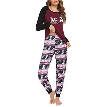 Ekouaer Women's Pajama Set Christmas Pjs Long Sleeve Print Tops and Pajamas Pants Soft Sleepwear Set