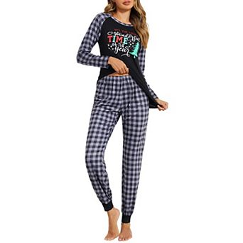 Ekouaer Women's Pajama Set Christmas Pjs Long Sleeve Print Tops and Pajamas Pants Soft Sleepwear Set