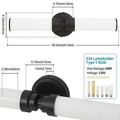 POWLIG 20.3" Modern Wall Sconce - 2-Light Dimmable Fixture with Milky White Glass Shade