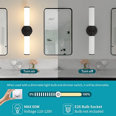 POWLIG 20.3" Modern Wall Sconce - 2-Light Dimmable Fixture with Milky White Glass Shade