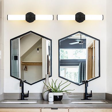 POWLIG 20.3" Modern Wall Sconce - 2-Light Dimmable Fixture with Milky White Glass Shade