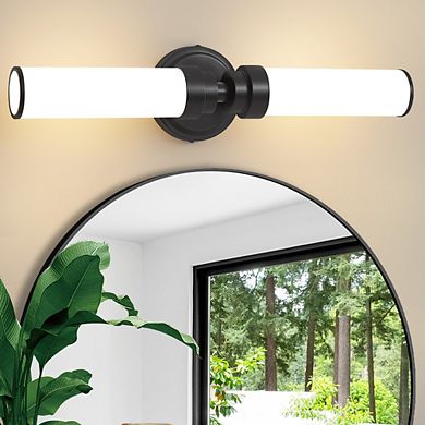 POWLIG 20.3" Modern Wall Sconce - 2-Light Dimmable Fixture with Milky White Glass Shade