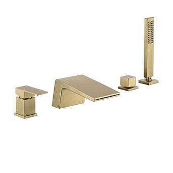 2 Handles Roman Tub Faucet with Hand Shower, Tub Mount Waterflow Spout