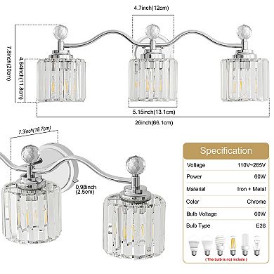 POWLIG Dimmable Vanity Light - Modern Bathroom Transitional Fixture with Crystal Shades