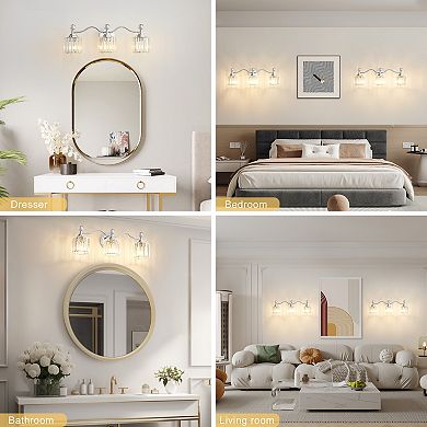 POWLIG Dimmable Vanity Light - Modern Bathroom Transitional Fixture with Crystal Shades