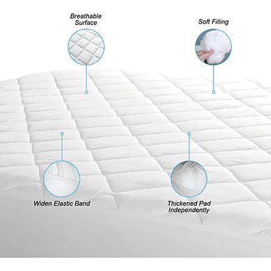 Great Ambitions Queen Quilted Mattress Pad, 60x80" Breathable, Washable Topper & Protector,White