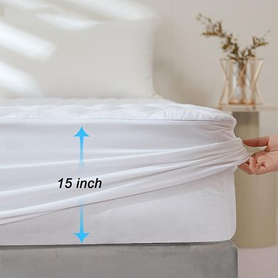 Great Ambitions Queen Quilted Mattress Pad, 60x80" Breathable, Washable Topper & Protector,White