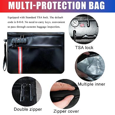 Fireproof Pouch with TSA Lock for Storing Valuables, Passports, A4 Documents