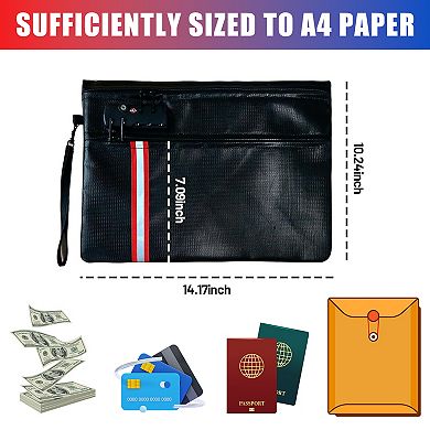 Fireproof Pouch with TSA Lock for Storing Valuables, Passports, A4 Documents