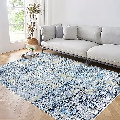 Contemporary Area Rug Non Slip Foldable Low Pile Ultra Thin Pet Friendly Floor Cover for Bedroom