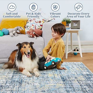 Contemporary Area Rug Non Slip Foldable Low Pile Ultra Thin Pet Friendly Floor Cover for Bedroom