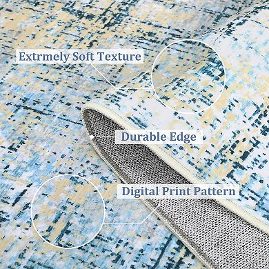 Contemporary Area Rug Non Slip Foldable Low Pile Ultra Thin Pet Friendly Floor Cover for Bedroom