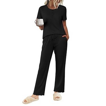Ekouaer Pajama Sets for Women 2 pc Short Sleeve Loungewear Button Down Pj Set Soft Sleepwear