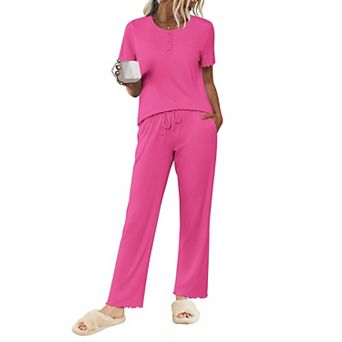 Ekouaer Pajama Sets for Women 2 pc Short Sleeve Loungewear Button Down Pj Set Soft Sleepwear