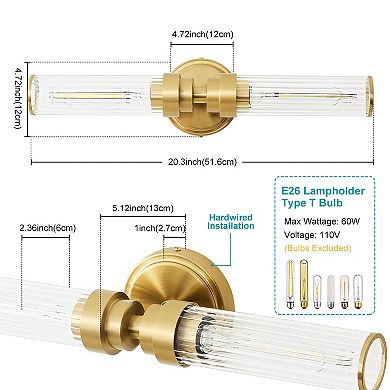 POWLIG 20.3" Modern Wall Sconce - 2-Light Dimmable Fixture with Threaded Glass Shade