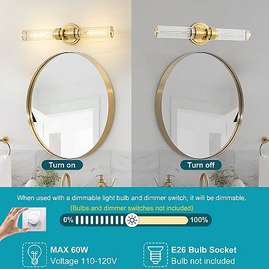 POWLIG 20.3" Modern Wall Sconce - 2-Light Dimmable Fixture with Threaded Glass Shade