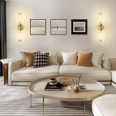 POWLIG 20.3" Modern Wall Sconce - 2-Light Dimmable Fixture with Threaded Glass Shade