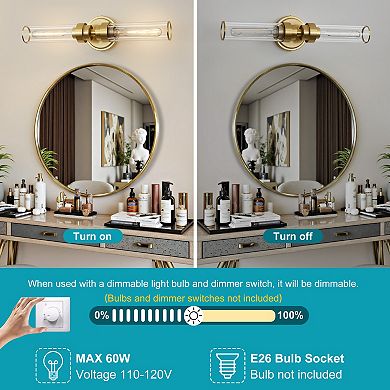 POWLIG 20.3" Modern Wall Sconce - 2-Light Dimmable Fixture with Transparent Glass Shade