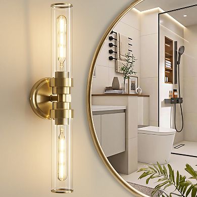 POWLIG 20.3" Modern Wall Sconce - 2-Light Dimmable Fixture with Transparent Glass Shade