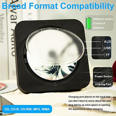 Desktop Bluetooth CD Player with remote control and Speaker, FM Radio function for Home