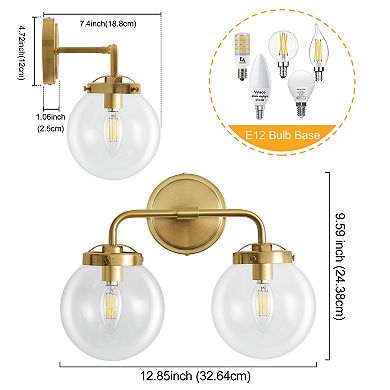POWLIG Modern Vanity Light Fixture - 2-Light Bathroom Mirror Lighting with Clear Glass Globe Shades