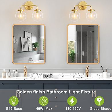 POWLIG Modern Vanity Light Fixture - 2-Light Bathroom Mirror Lighting with Clear Glass Globe Shades
