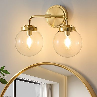 POWLIG Modern Vanity Light Fixture - 2-Light Bathroom Mirror Lighting with Clear Glass Globe Shades